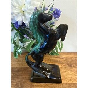 Vintage Blue Mountain Pottery Rearing Horse Figurine Green Drip Glaze Canada MCM